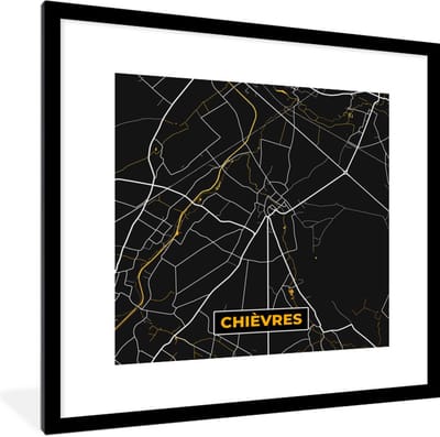 Fotolijst incl. Poster - Stadskaart - Goud - Chièvres - Plattegrond - Kaart - 40x40 cm - Posterlijst