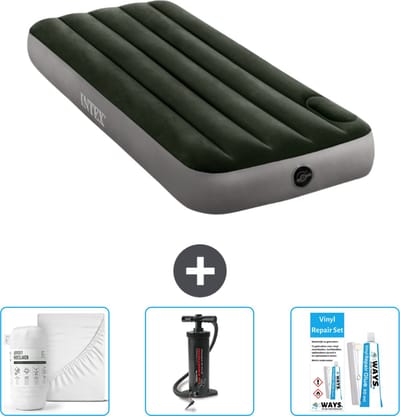 Intex Luchtbed - 1-Persoons - 76 x 191 x 25 cm - Groen - Inclusief Hoeslaken - Pomp en Reparatieset