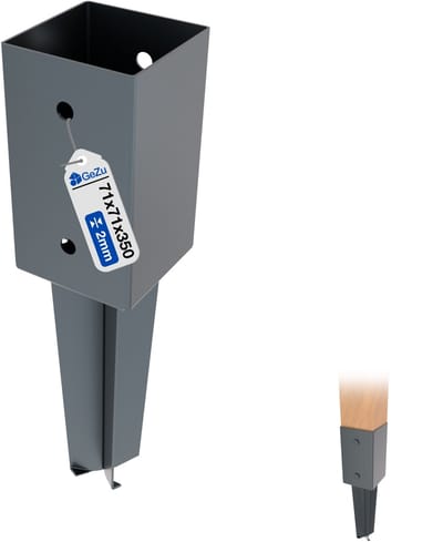GeZu Impex Paalhouder beton met punt Inslaghuls Antraciet Poedergecoat 71 × 71 mm