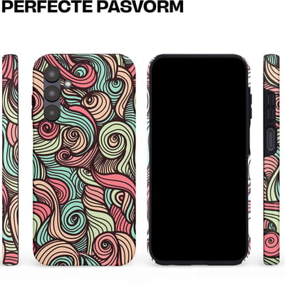 Casetastic hoesje geschikt voor Samsung Galaxy S25 - Dubbellaagse bescherming - Pastel Swirl Vibes - Fashion Case - Taupe Donkergrijs Saliegroen Grijs