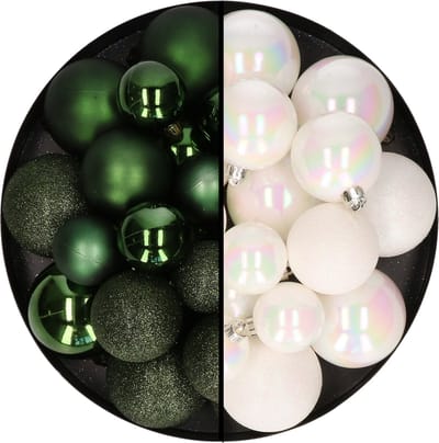 Decoris kerstballen 60x st - donkergroen/parelmoer wit - 4-5-6 cm - kunststof - kerstversiering