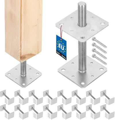 KOTARBAU® 16 stuks Paalhouder, Paalvoet, Verzinkt Staal, 110 x 110 x 250 mm, M24, Zilver, Paalsteun, Regelbare Paalhouder, voor Beton, Verstelbare Paalvoet, Gegalvaniseerde Paaldrager