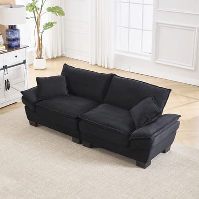 MODFU 2-Zitsbank - Ultradiepe Zitting - Modern - Voor Woonkamer, Slaapkamer Of Kantoor - Fluweel - Zwart - 224 x 81 x 81 cm