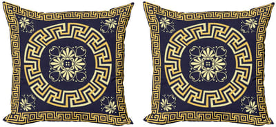 ABAKUHAUS Griekse Sleutel Kussenhoes – Set van 2 – 50x50 cm – Donkerblauw Geel – Digitaldruk