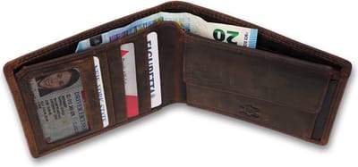 Alaya leren portemonnee heren in bruin hunter leer -hoogwaardig leer in compact, dun formaat- portefeuille heren - RFID -Portemonnee heren- 5 pasjes -cadeau man -gadgets mannen- Kerst cadeautjes voor hem en haar
