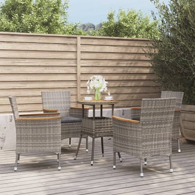 vidaXL - 5-delige - Bistroset - met - kussens - poly - rattan - grijs