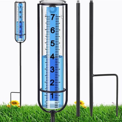 Regenmeter 7 inch watermeter voor buiten - regenmeter kunststof - regenmeetgereedschap met metalen paal - gemakkelijk afleesbaar - afneembare regenmeter voor tuin binnenplaats
