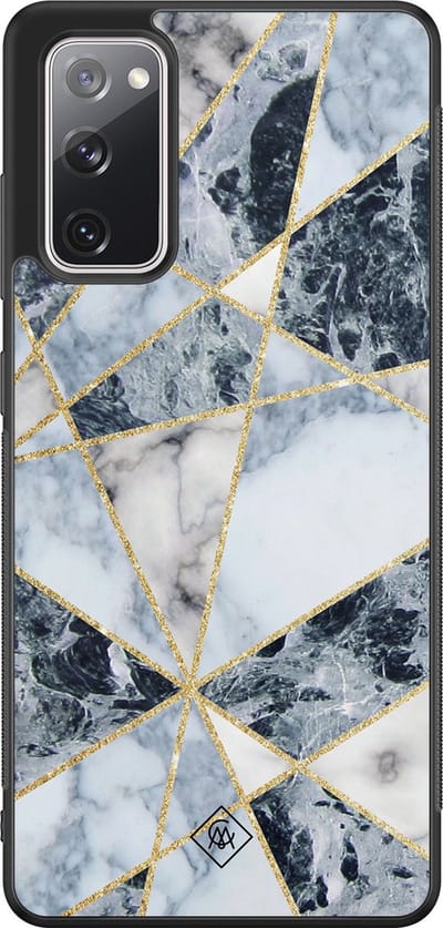 Casimoda® hoesje - Geschikt voor Samsung Galaxy S20 FE - Abstract Marmer Blauw - Zwart TPU Backcover - Geometrisch patroon - Blauw