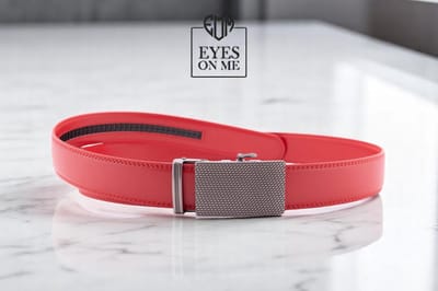 Rode lederen riem zonder gaatjes met automatische gesp voor heren ( model 101 )