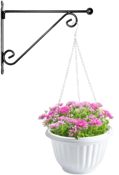 Hangpot + Muurhaak Siena - wit - D25 cm - kunststof - metaal - tuinaccessoires