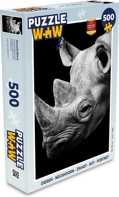 Puzzel Dieren - Neushoorn - Zwart - Wit - Portret - Legpuzzel - Puzzel 500 stukjes