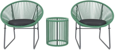 RosaBloom Bistroset - Balkonset - Tuinset - Inclusief Comfortabele Zitkussens - Stoel 72 x 73 x 77 cm - Tafel 45 x 45 cm - Staal en Polyrattan - Groen