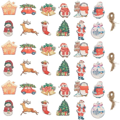 36 stuks Kerst Hangende Ornamenten Schattige Houten Sneeuwpop Eland Kerstbel Hangende Decoraties voor Woonkamer beige