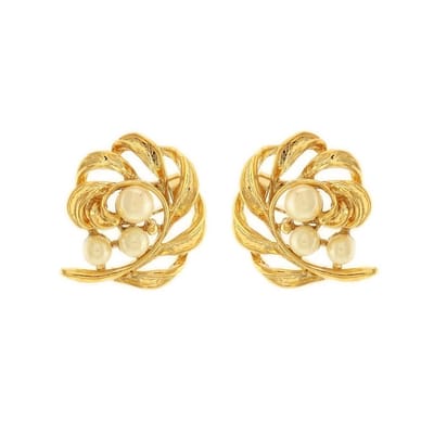 Behave - Oorknoppen goudkleur rond met parels - 2 cm