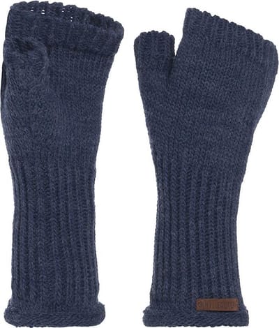 Knit Factory Cleo Gebreide Dames Vingerloze Handschoenen - Handschoenen voor in de herfst & winter - Donkerblauwe Handschoenen - Polswarmers - Jeans - One Size