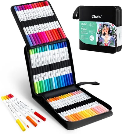 Alcohol Markers - Viltstiften - Waterbasis - Dubbelzijdige Penseelpen - 59 Heldere Kleuren + Blender - Voor Volwassenen en Beginners