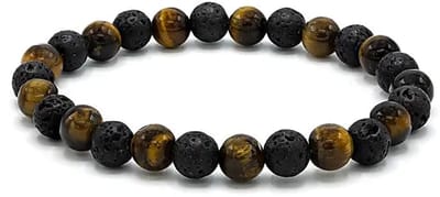 Armband voor brede pols met tijgeroog en lavasteen