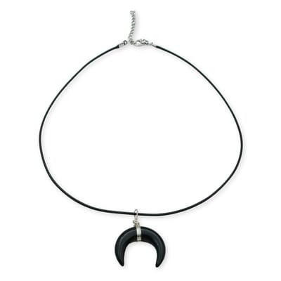 Marama - herenketting Black Moon - edelsteen Obsidiaan - vegan waxcord - met hanger halve maan - stainless steel - cadeau heren - mannen - ketting