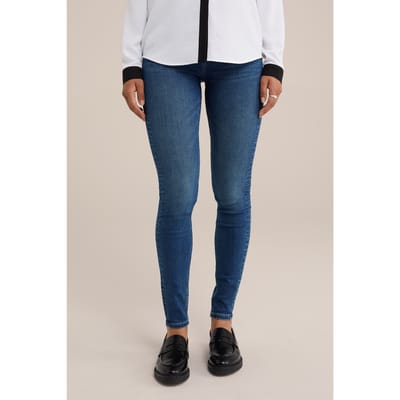 We Fashion 5-pocket Mid Waist Dark Blue Maat: W27L30 | Skinny Jeans Outlet | Dames | Blauw