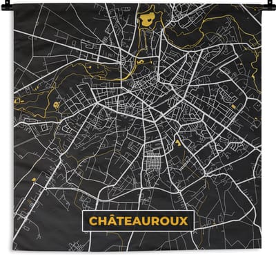 Wandkleed - Wanddoek - Kaart - Plattegrond - Frankrijk - Châteauroux - Stadskaart - 180x180 cm - Wandtapijt