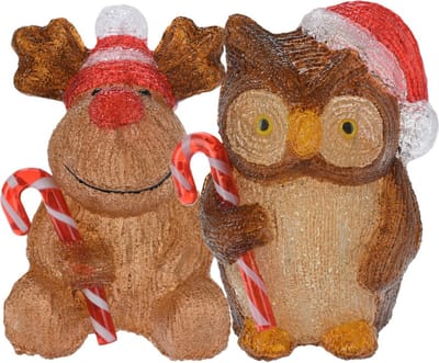 Kerstverlichting figuren - set 2x st - rendier - uil - 24 cm - LED