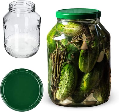 KADAX Wekpotten 2,5 l, inmaakpot om in te zetten, fi100 mm, inmaakpotten, valglas, voorraadglas, komkommerglas, conservenglas, ronde glazen, inmaakpotten (1 stuk, groen deksel)