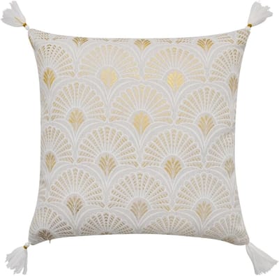 Cushion Shell Grijs Wit Goud Polycotton 45 x 45 cm met Rits Inclusief Vulling Moderne Kussen met Kwasten voor Bank en Stoelen