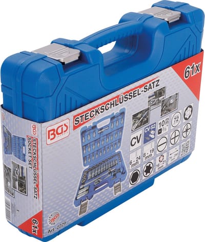 Dopsleutelset - Doppen set 6 kant -  6mm - 24mm en Super Lock 8mm tot 19mm - 3/8 - 61 delig BGS 2229