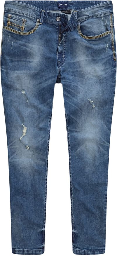 John F. Gee - Heren - Jeans-bermuda contrasten 5-pocket - Blauw denim - Maat 52