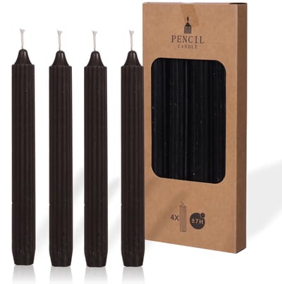 Comforder Potloodkaarsen Zwart - Set van 4 Dinerkaarsen 20cm - 4 x 7 Branduren