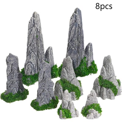8 stuks Berg Decoratieve Miniatuur Set voor Binnentuin Accessoires gray