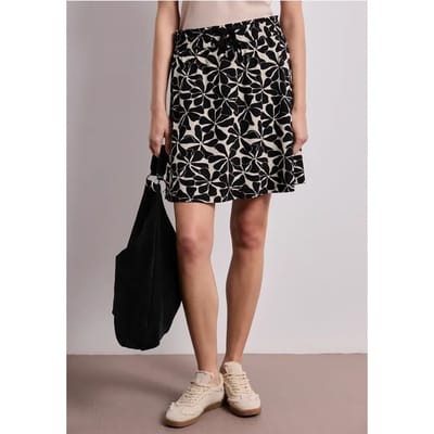 Knielange rok met elastische tailleband en print