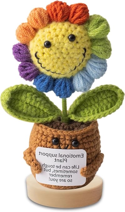 Pocket Hug Positieve Zonnebloem, Geluksbrenger, Creatieve Breiwol, Origineel Cadeau voor Moeders en Afstuderen, Positieve Energie en Inspiratie