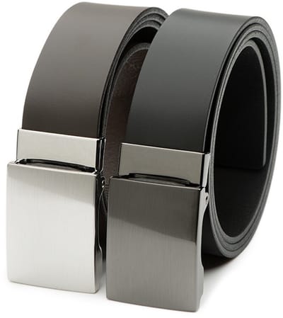 DTCH.FIT Virgil - automatische en verstelbare plaatgesp riem - Zwart & Donkerbruin - geen gaatjes - 3,5cm breed - Riemmaat 85cm - Totale lengte 100cm - 2 Stuks