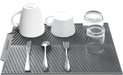 SnelShoppen - Silicone Afvoer Mat Donkergrijs 50 x 40 cm – Grote Droogmat Aanrecht, Antislip & Sneldrogend voor Keuken en Afwas