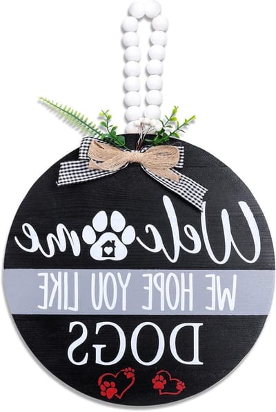 Welkomstbord Deur - Huisdecoratie Bord - Voordeur Versieren - Met Honden Thema - 30x30 cm - Natuurlijk Hout