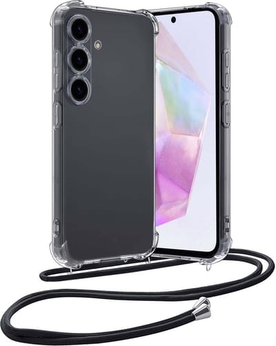 Hoes - Geschikt voor Samsung Galaxy A35 - Met Koord - Shock Proof - Siliconen Case - Back Cover - Telefoonkoord - Telefoon Hoesje Shockproof - Telefoonketting - Transparant
