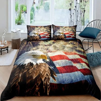 Afrika Dekbedovertrek Set, Luchtfoto van Amerikaanse Zeearend Vliegend VS, Decoratieve 3-delige Beddengoedset met 2 Kussenslopen, Volledige Kingsize 70x133cm 2pcs
