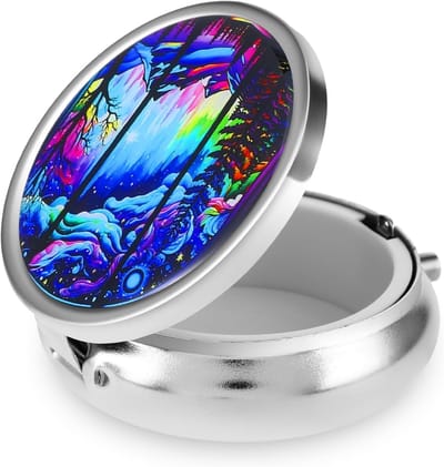 Elegant Pillendoosje Klein Met Spiegel Draagbare Reis Etui voor Vitaminen en Voedingssupplementen, Decoratieve Metalen Houder voor Medicijnen en Visolie