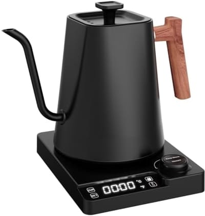 Elektrische waterkoker met temperatuurinstelling - Zwanenhals waterkoker - 24-uurs warmtefunctie - 1200 W - Roestvrijstalen - 1 liter - Met temperatuurweergave