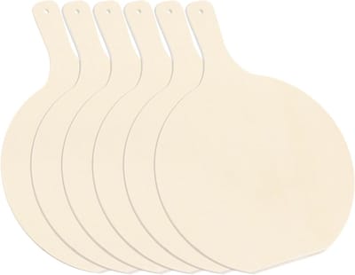 Houten Pizzaschalen Set van 6 - Ronde Pizzaschuiven met Handvat voor Keuken en Serveerplank