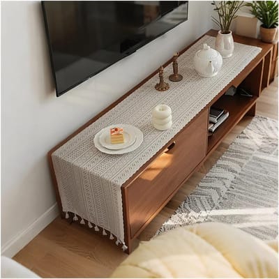 Gehaakte doek - Kanten loper - Tafel decoreren - Elegant opengewerkt ontwerp - 35x45 cm - Beige