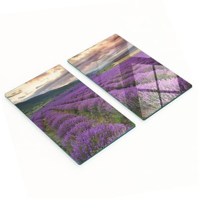 Set van twee decoratieve glazen keukenplanken met lavendelmotief, 2x30x52 cm