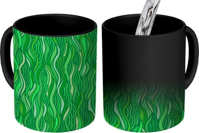 Magische Mok - Foto op Warmte Mokken - Koffiemok - Zeewier - Patronen - Groen - Magic Mok - Beker - 350 ML - Theemok