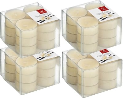 Trend Candles geurtheelichtjes/waxinelichtjes - 48x - vanille geur - 4 branduren -transparante cup