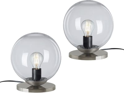 Trango Set van 2 Retro tafellamp glazen kegel tafellamp 7010CL*2 incl. 1x E27 LED lamp & kabelschakelaar, vensterbanklamp, bedlampje, bureaulamp, leeslamp