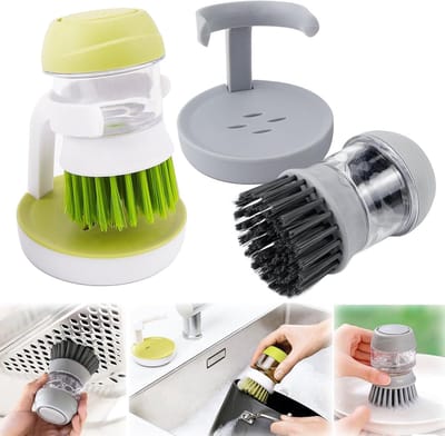 SnelShoppen - Set van 2 Afwasborstels met Afwasmiddeldispenser, Navulbaar en Ruimtebesparend, Ideaal voor Keuken en Barbecue, Robuust en Praktisch Keu