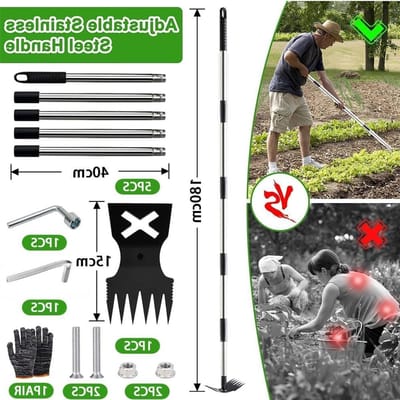 Langhandige Onkruidverdelger 180 cm - 2-in-1 Onkruidhark en Tuinhak, Ideaal voor Tuinonderhoud, Onkruidbestrijding, en Tuinwerkzaamheden in Hof, Gazon en Patio