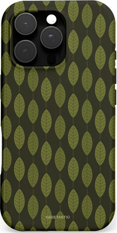 Casetastic hoesje geschikt voor Apple iPhone 16 Pro - MagSafe - Dubbellaagse bescherming - Donkergroene Bladerendek - Fashion Case - Zwart Donkergroen