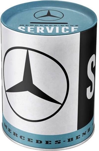 Nostalic Art Mercedes Benz spaarpot - zwart/wit/blauw - 14 x 11 cm - spaarpotten - heren - vaderdag cadeau - metaal